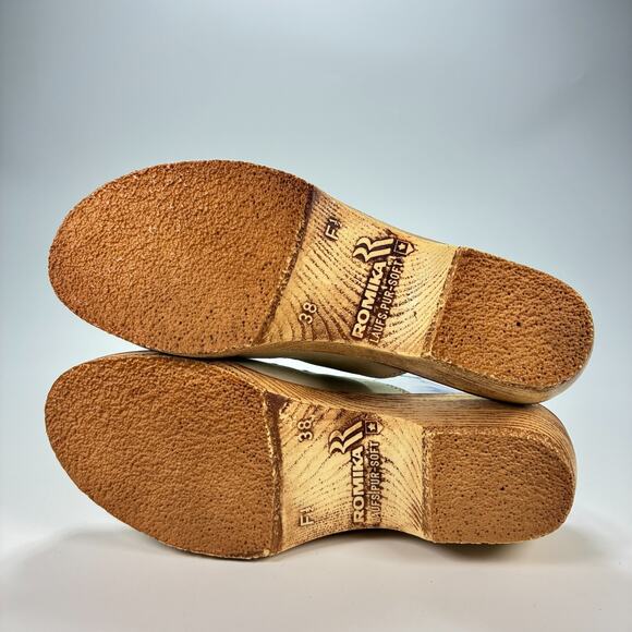 Romika Beige Leather Open Toe Wedge Cork Heel Sandals Women's Size US 7.5 EU 38 - Picture 8 of 11